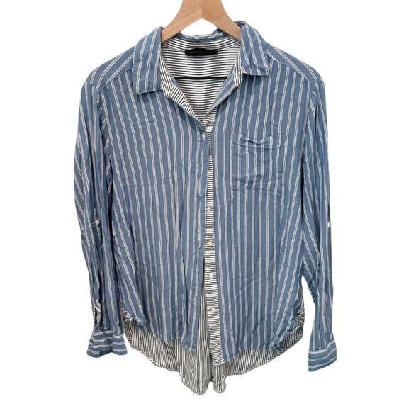 Jane and Delancey Oversized Button Down Shirt Stripped Blue M - Picture 1 of 8